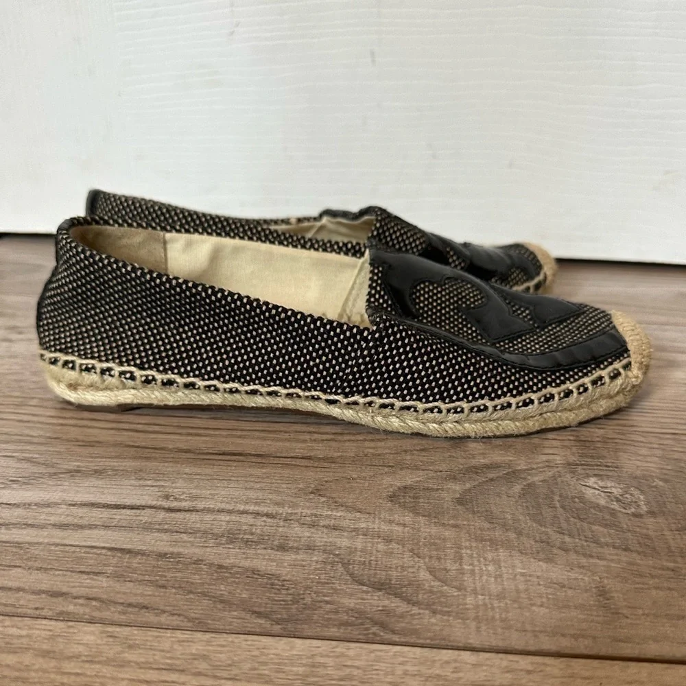 TORY Burch Lonnie Logo Black and Tan Espadrilles